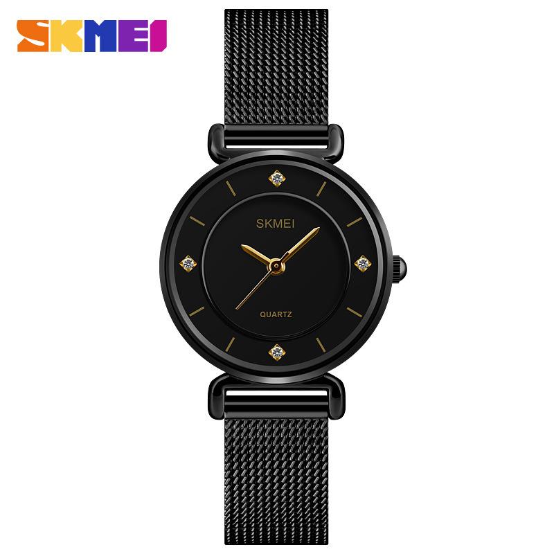 Skmei простые модные женские часы с бриллиантами, креативные женские часы для пары студентов, кожаный ремешок, женские кварцевые часы
