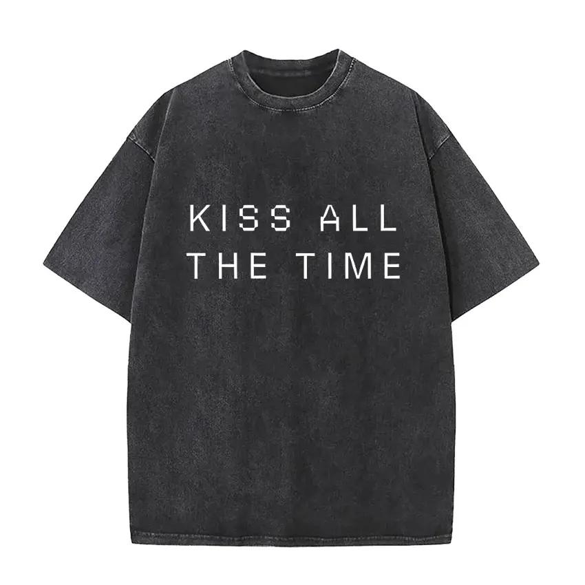 Kiss All The Time Disco Occasionally Tour Fans Gift Tshirts Harry Styles Retro Washed Oversized Harajuku Unisex Women T Shirt