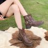 Fashion Vintage Woman Western Cowgirl Boot Fashion Belt Buckle Short Booties Autumn Winter Thick Heel Girl Shoes