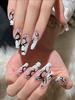 24pcs Love Heart Printed Nails Patch Glue Type Long Paragraph Fashion Removable Manicure False Nail Patch