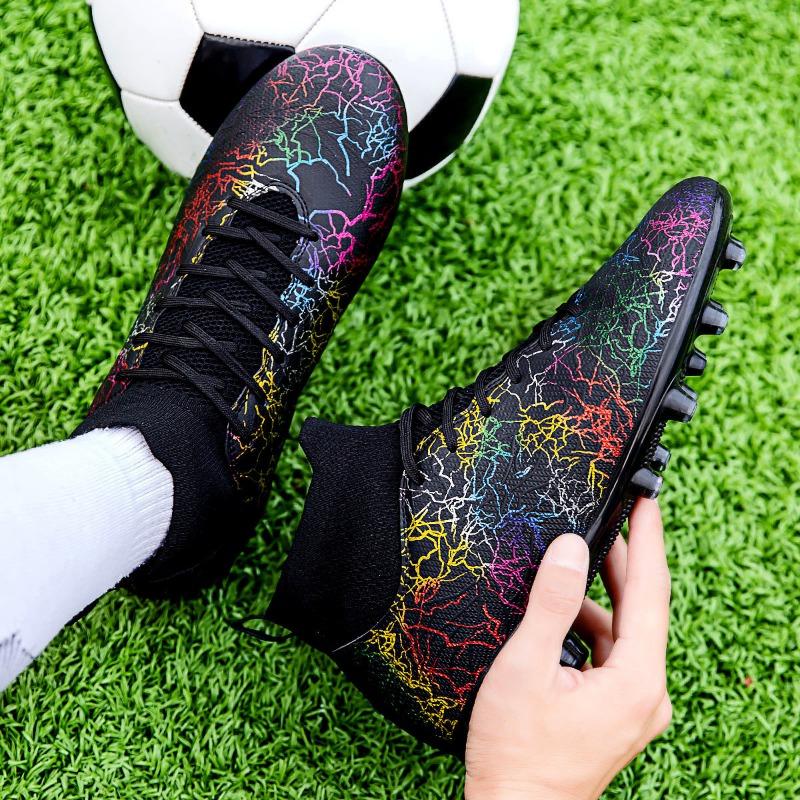Новые футбольные бутсы с высоким верхом, камуфляжные, с шипами, детские профессиональные тренировочные бутсы, футбольные бутсы с длинными шипами