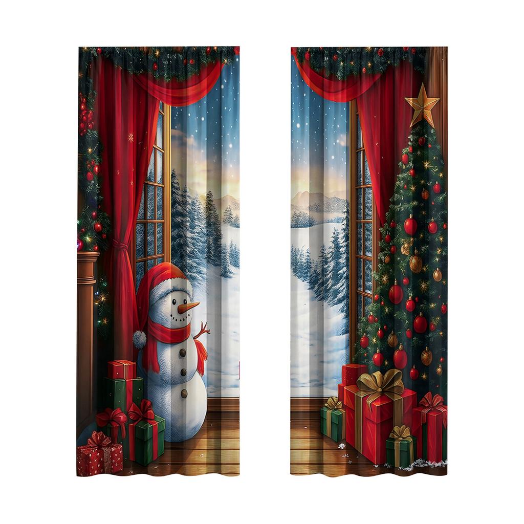 A Set Of 2 Christmas Tree Printed Curtain Sets, Suitable For Living Room, Kitchen, Bedroom, Bathroom, Dining Room And Home Decoration