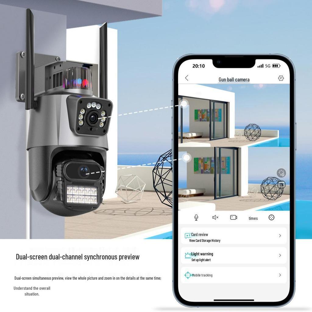Dual Lens HD Wireless Outdoor PTZ Camera, 360° WiFi Home Surveillance