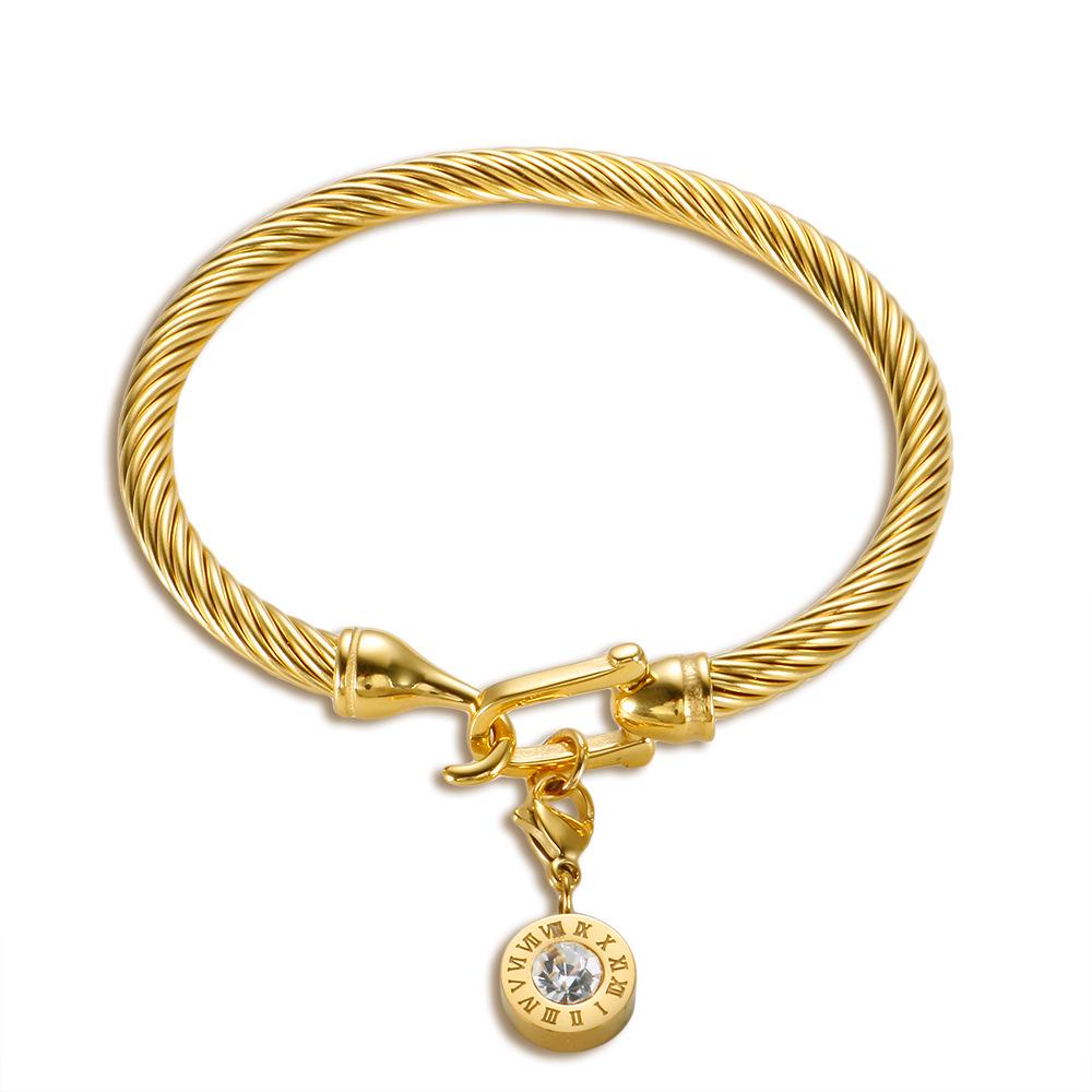 Элегантный браслет из нержавеющей стали с бриллиантовым акцентом и невыцветающей пряжкой в форме подковы