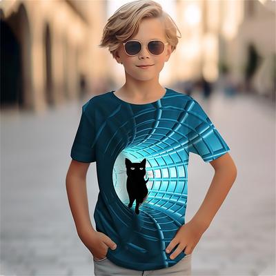 2025 Cat Funny 3D Print Boy Birthday Clothes Retro Car Boy T Shirts Kids T Shirt For Boys Short Sleeve Top Tee