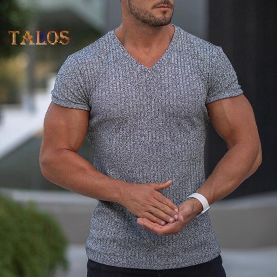 Мужская футболка с коротким рукавом и V-образным вырезом, облегающая спортивная полосатая однотонная футболка, дышащая спортивная одежда для спорта, путешествий, офиса