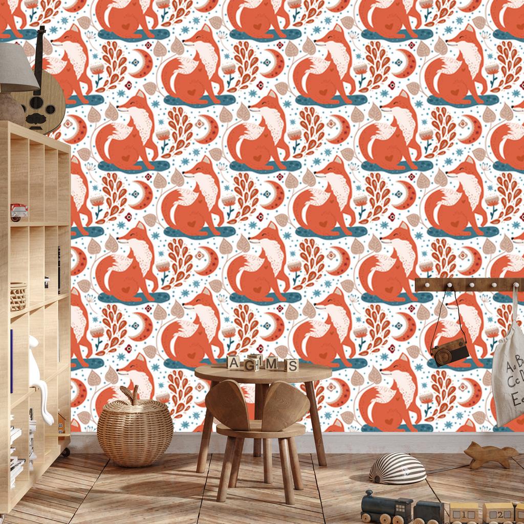 Forest Animals and Nature Wallpaper White, Peach and Cream 50x1000