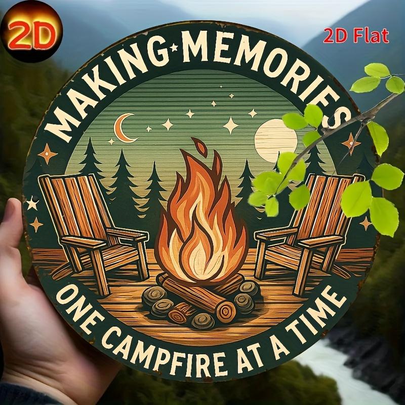 HD Tin Sign Making Memories One Campfire At A Time Round Vintage Metal Wall Art Retro Camping Decor