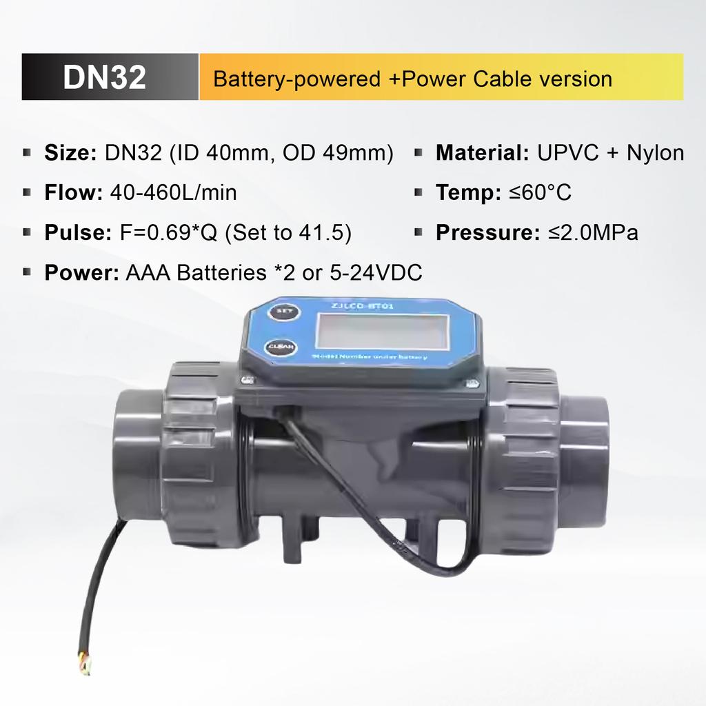 Digital Flow Meter for Irrigation and Sewage Pipe Large Flow Water Meter DN15 DN40 UPVC 5‑24V Pulse Output Liquid Flow Sensor