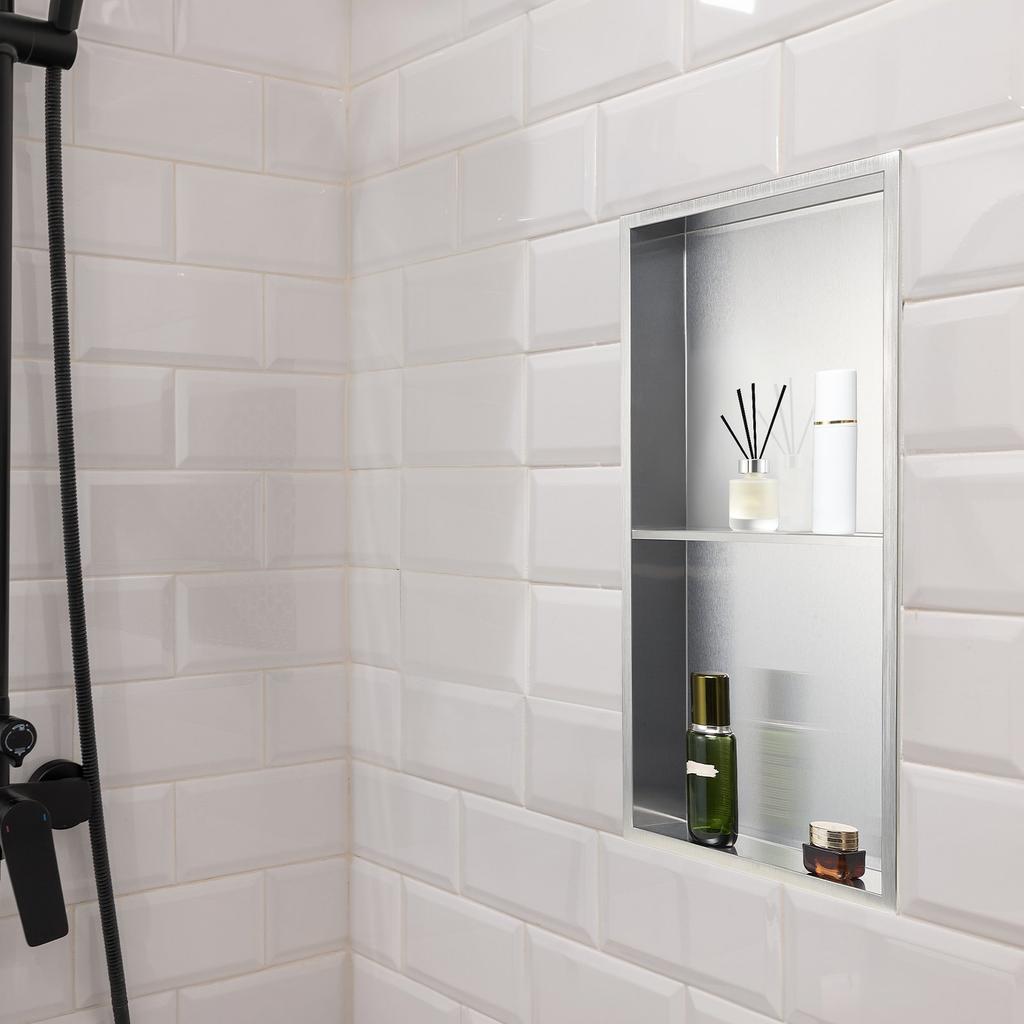 VEVOR Shower Niche, 33.0 x 63.5 x 10.2 cm Recessed Wall Niche Double-layer, with Hollowed-out Divider