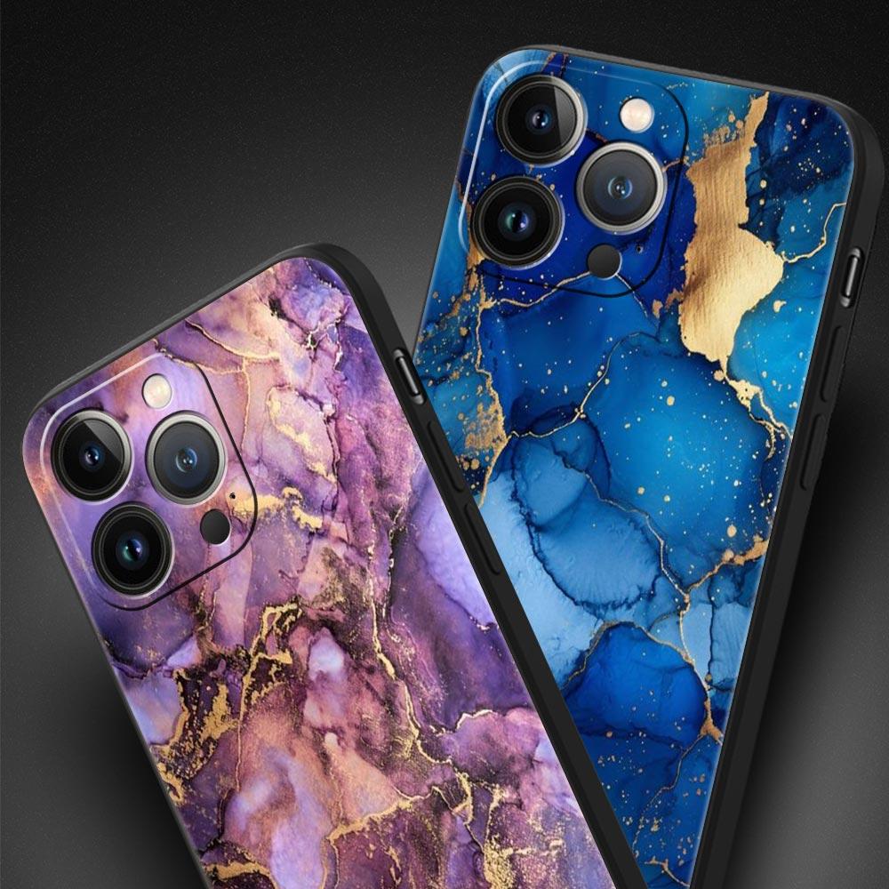 Marble Phone Case For iPhone 17 16 15 Pro Max 11 12 13 14 7 8 Plus SE 2020 X XR XS Cover Soft Black