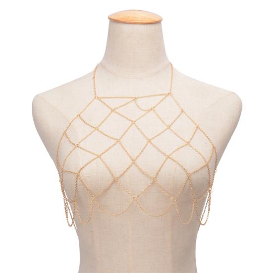 Body Chain Geometric Sexy Hollow Out Crossover Electroplating Dress Up Vacation Gift Women Mesh Bikini Bra Chain Harness Necklace Jewelry Beach Wear