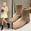 Fashion Square Toe Suede Short Boots Women's Autumn Winter Elastic Thick Heel Back Zip Ankle Boots Fashion Gray Black Botas De Mujer
