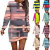 Women's Round Neck Striped Graphic Long Sleeve Hip Dress Sweater Dress