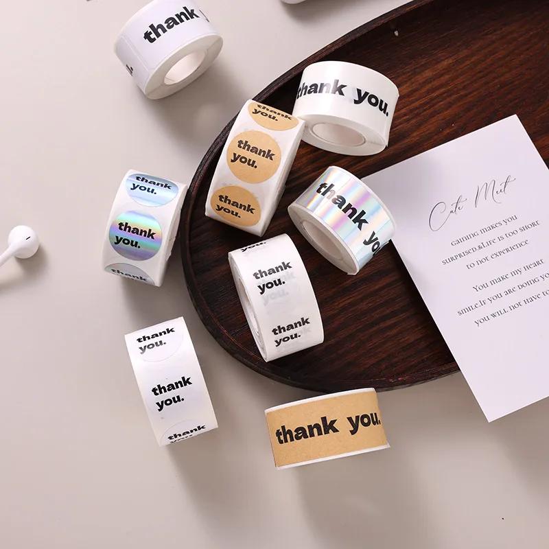 120Pcs/roll English Thank You Laser Stickers Gift Packaging Label Envelopes Shipping Bags Bubble Mailer Carton Sealing Stickers