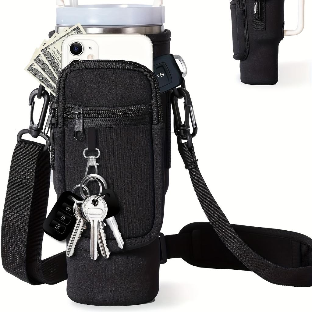 Сумка-переноска для бутылки с водой с карманом для телефона для стакана Stanley 40/30 унций, неопреновый чехол-держатель для бутылки с водой с регулируемым ремешком, Bollus