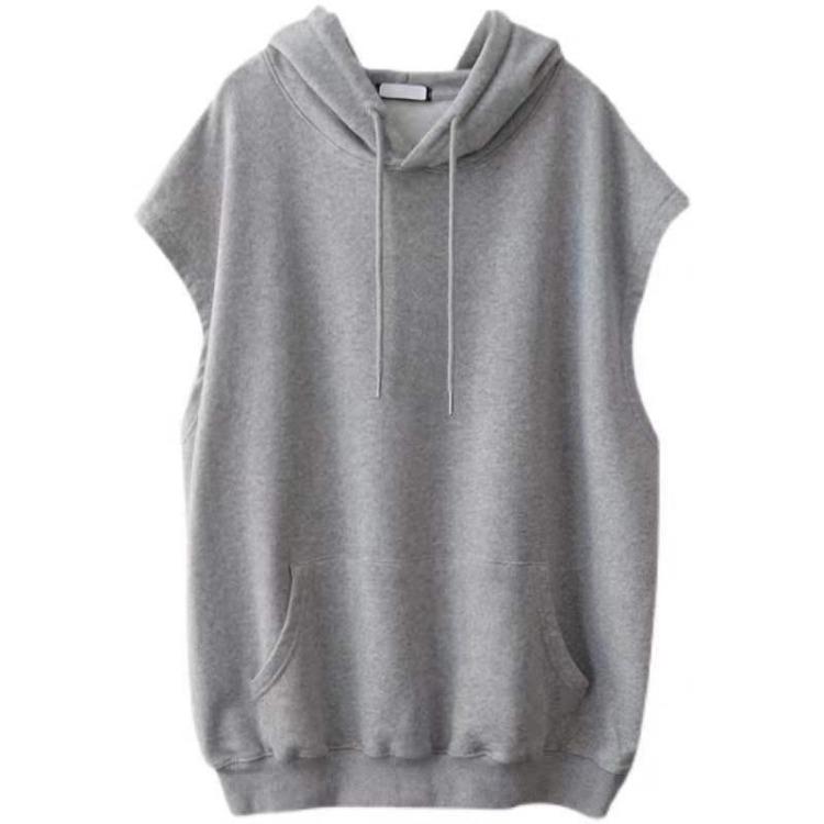 Women's Casual Loose Mid-length Hooded Sweatshirt Sleeveless Coat Solid Color Vest Top Large Size