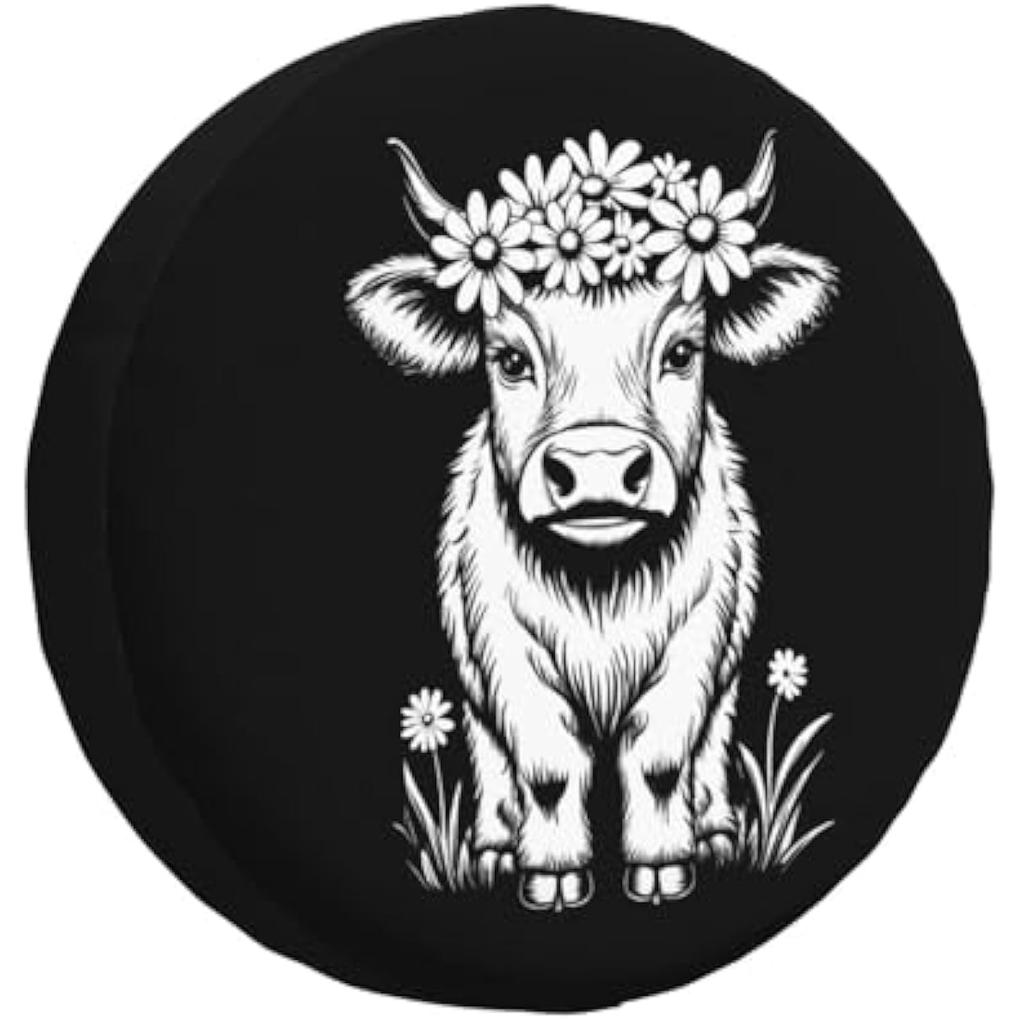 Floral Cow Tire Cover Waterproof Spare Wheel Cover Durable Protection for RV SUV Trailer Camper