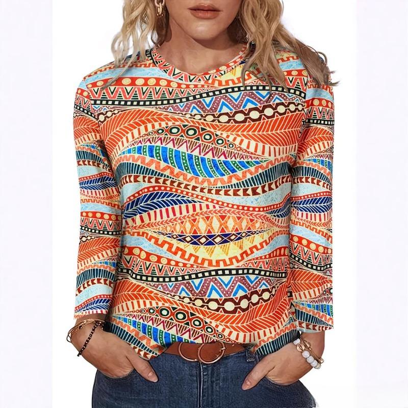 Весна Осень 3D Печатная Футболка С Длинными Рукавами Повседневная Круглая Горловина Свободный Топ Футболки Женские