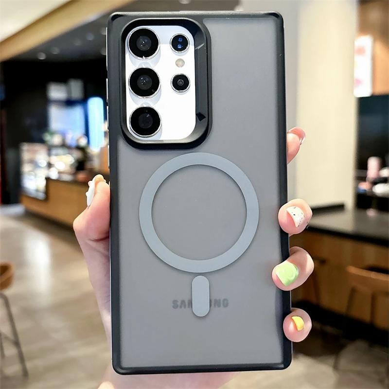 Роскошный двухцветный матовый магнитный чехол для телефона Samsung Galaxy S25 S24 S23 S22 Ultra Plus Magsafe Wireless Charge прозрачный чехол