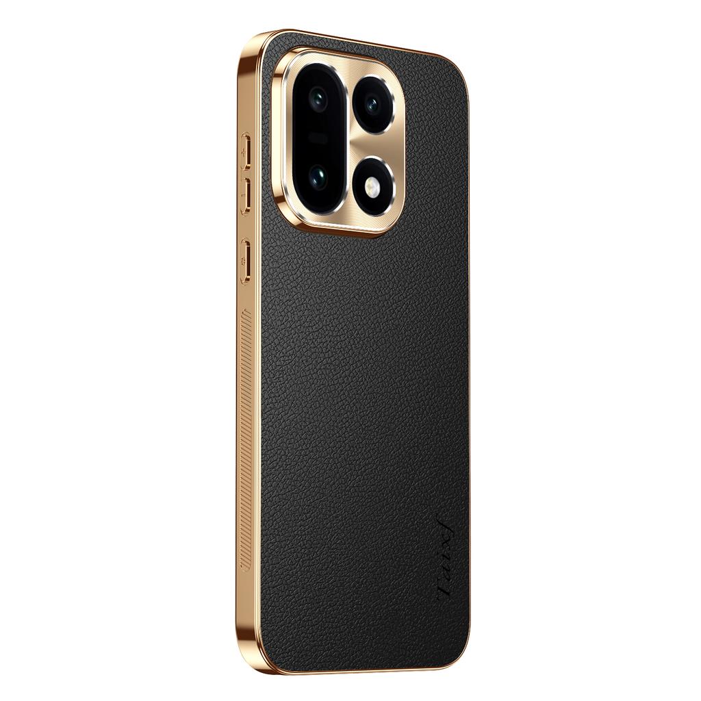 Чехол для телефона из ПУ кожи с гальваническим покрытием, противоударный, с текстурой личи, мягкий ТПУ каркас для OnePlus 15 1+15