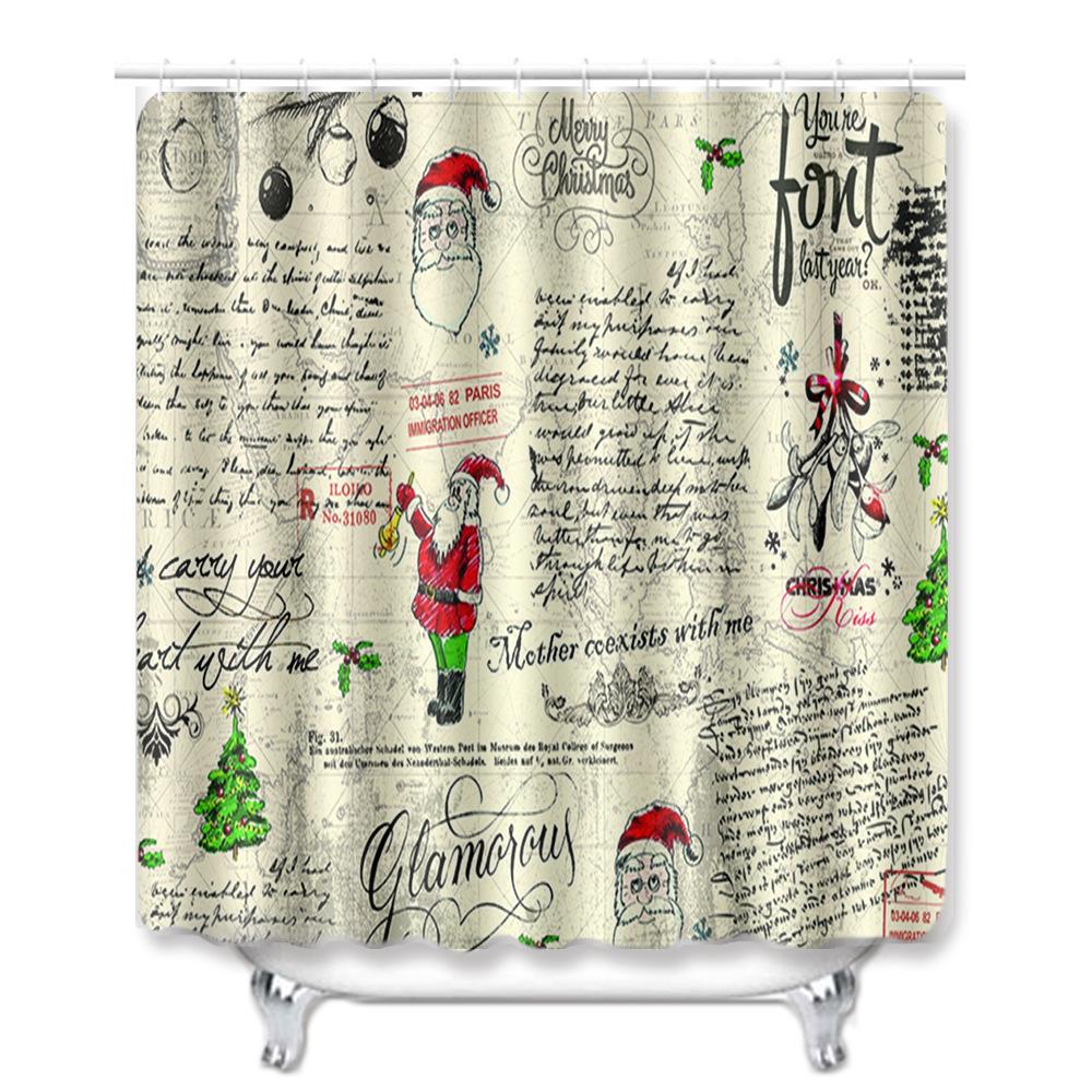 Christmas Shower Curtain Floor Mat Combination Four-Piece Set Bathroom Toilet Carpet Shower Room Mat Foot Mat