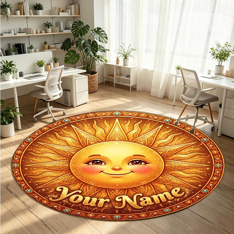Space Celestial (90) Theme Round Crystal Velvet Rug Custom Name Text Personalized Floor Mat Home Decor Non Slip Crystal Carpet