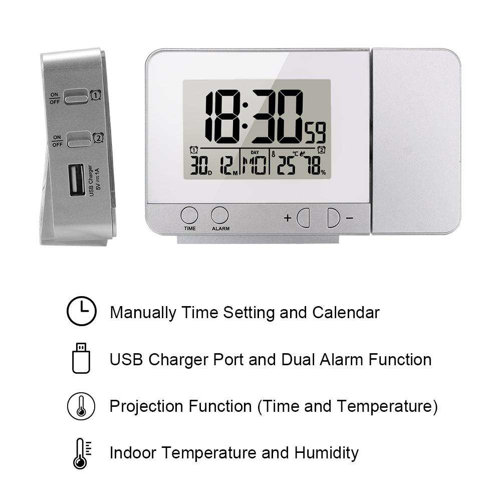 Digital Date Snooze Function Indoor Temperature Humidity Desk Table Led Clock Projection Alarm Clock Multifunction