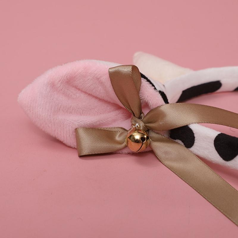 Faux Fur Animal Headbands Furry Cow Ears Headwear Tail Set Kawaii Hair Hoop for Halloween Cosplay Party Supplies