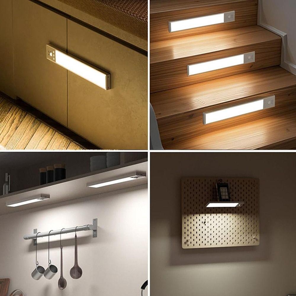 Smart 3 Colors Light LED Motion Sensor Light USB Rechargeable Dimmable Sensor Lamp Under Cabinet Wireless Night Light Indoor