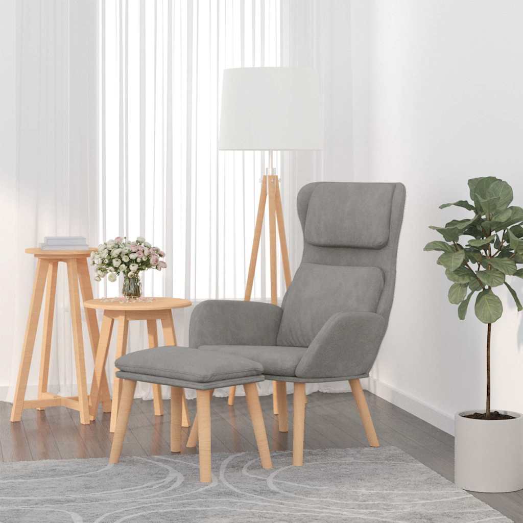 Relax Armchair with Footstool Light Grey Velvet
