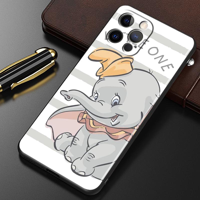 Cute Dumbo Cartoon For iPhone 15 14 13 12 11 XS XR X 8 7 SE Pro Max Plus Mini Black Cover Phone Case