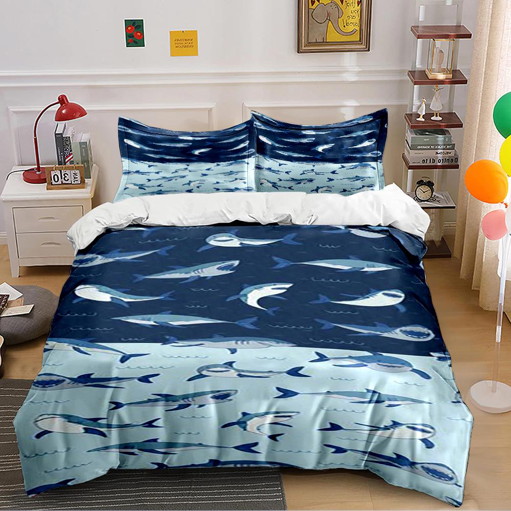 Shark Pattern Bedding Set Bedding set (1 duvet cover, 2 pillowcases, duvet not included)