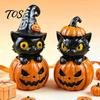 Decorative Desktop Sculptures Halloween Black Cat & Pumpkin Resin Ornaments, Cute Figurines, Artistic Craft Collectibles Cartoon And Statue