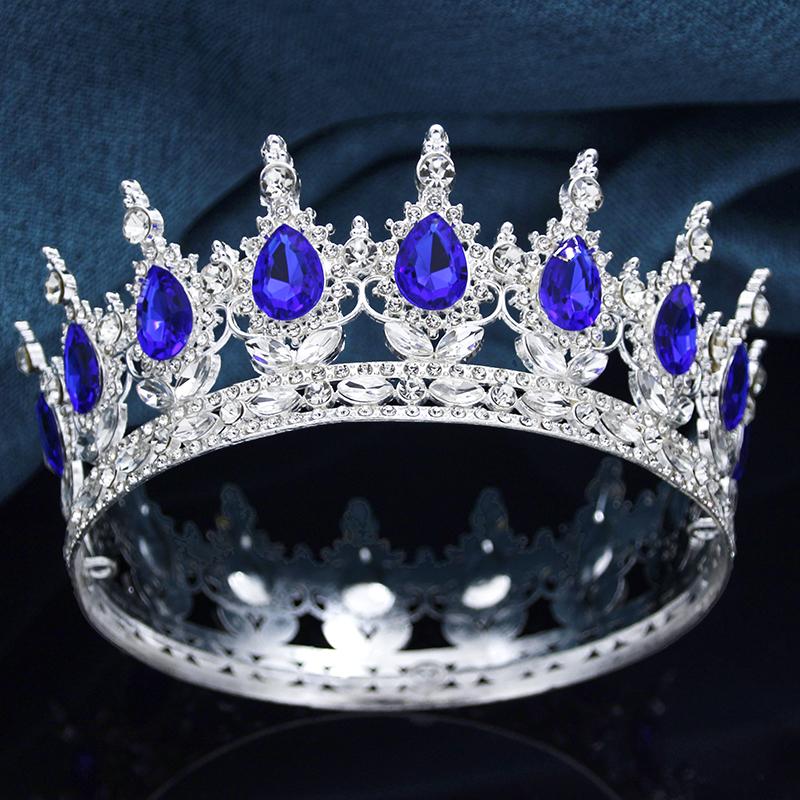 Queen King Wedding Crown Round Tiaras and Crowns Bride Diadem Birthday Party Cake Topper Jewelry Hair Accessory