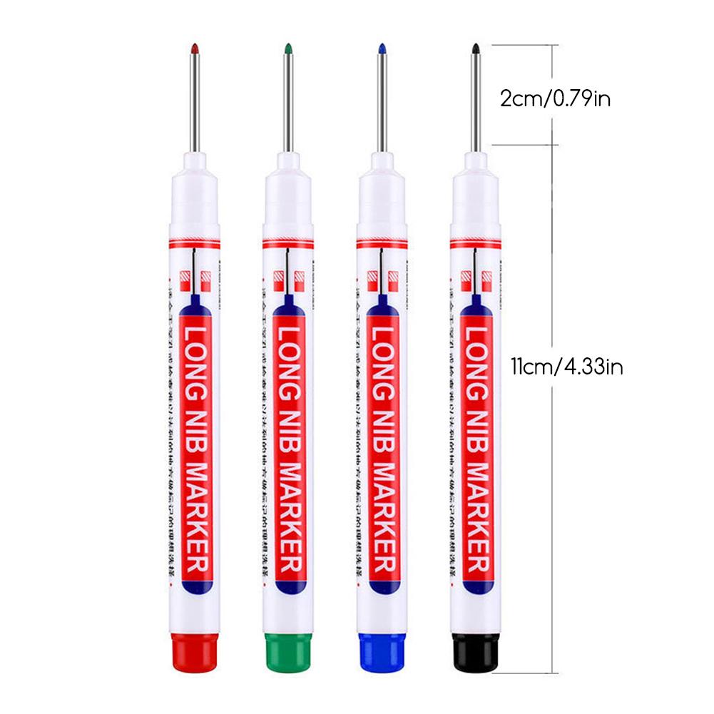 4pcs/Set Deep Hole Marker Pens,2cm Waterproof Long Head Markers, For Metal Carpenter Red/Black/Blue/Green Ink Woodworking Tools