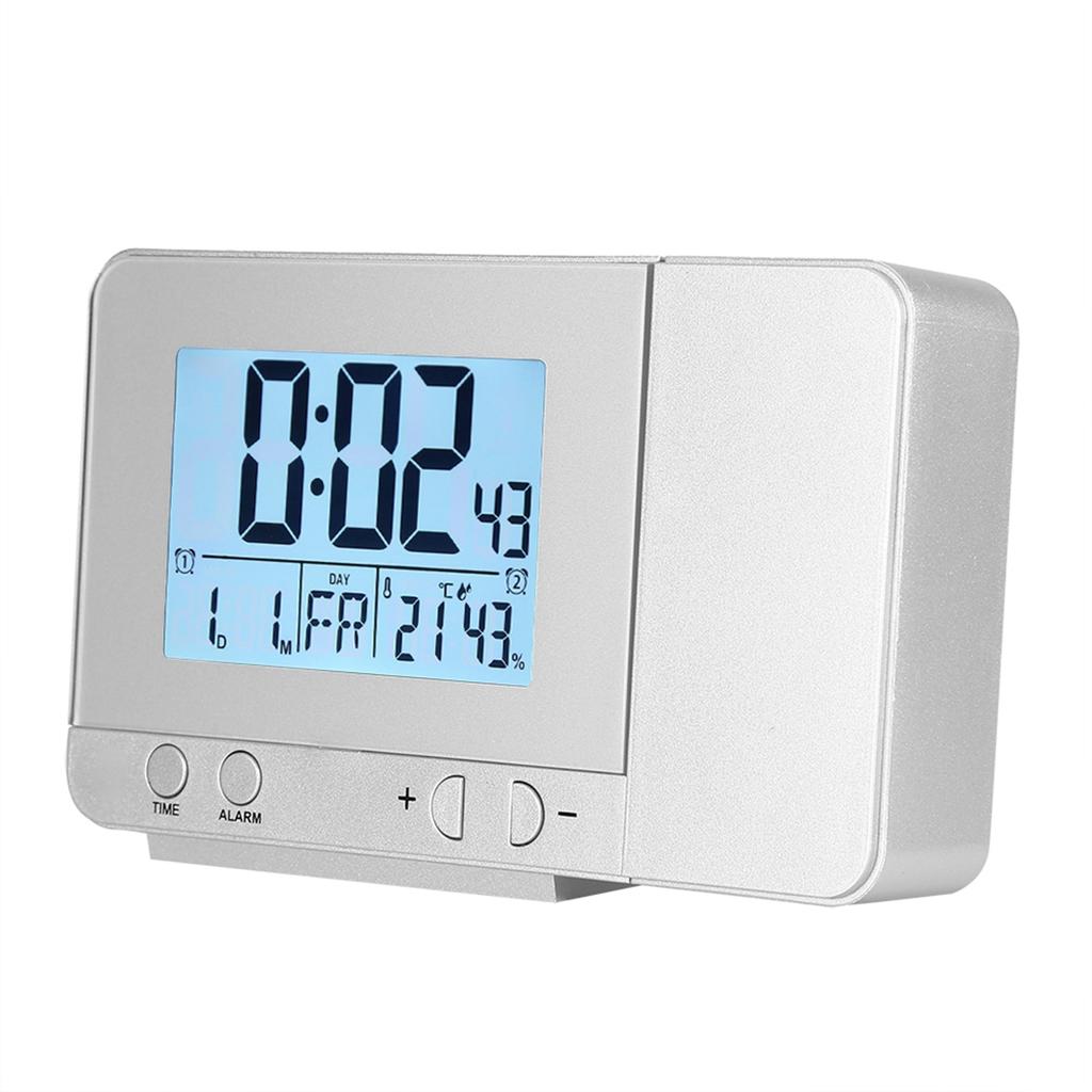 LED Multifunction Projection Digital Alarm Clock Temperature USB (Silver)