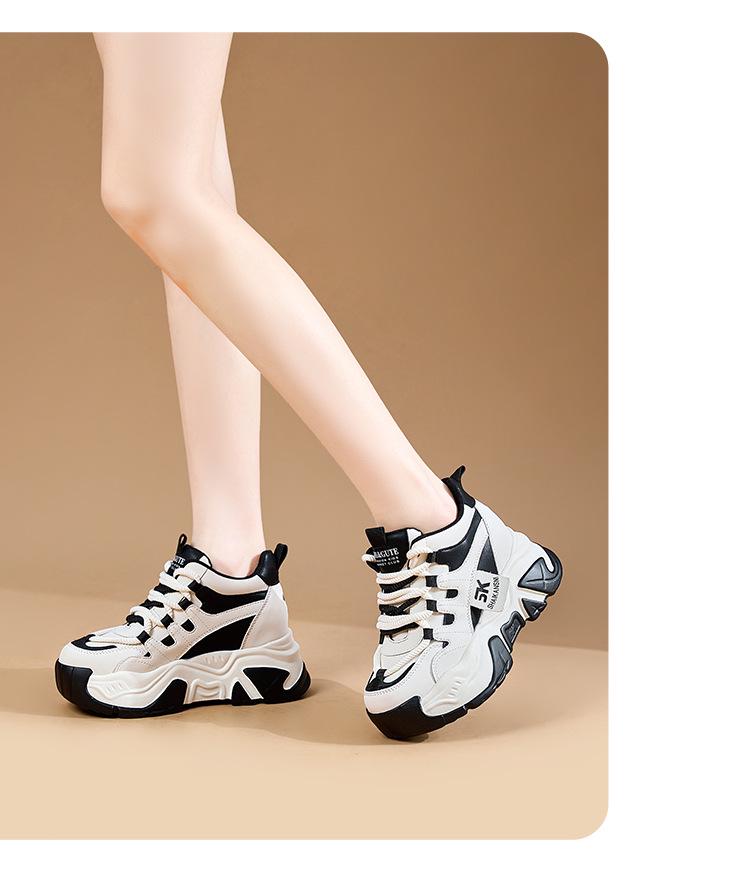 Женские туфли Dad Shoes из натуральной кожи на толстой подошве, увеличивающие рост и отделанные бархатом, повседневные спортивные кроссовки осень/зима 2024 года.