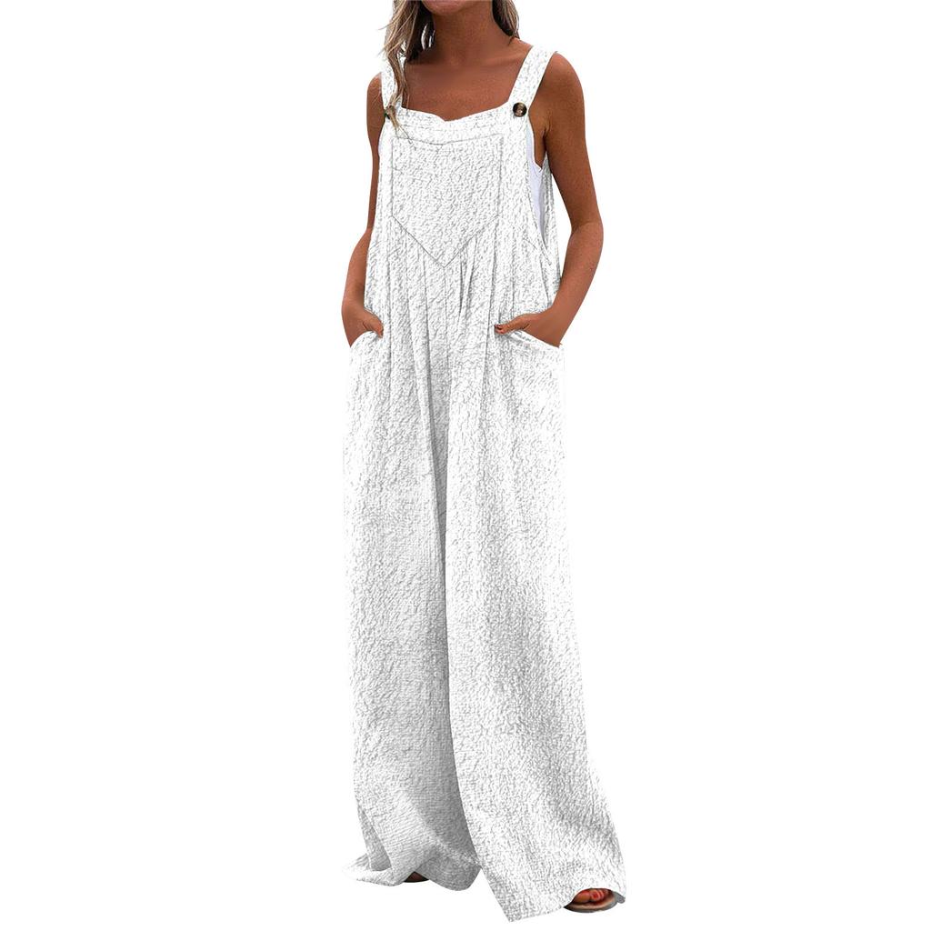 Women's Fashion Casual Loose Pocket Flannel Solid Color Jumpsuit