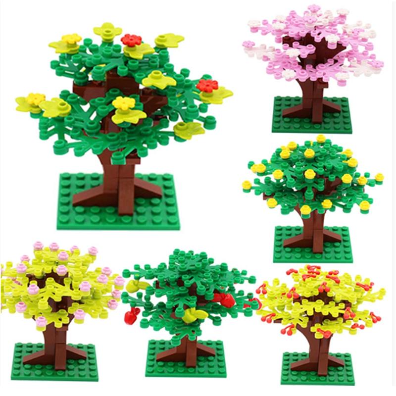 Buildings Blocks Tree Flower Sets City Plant Garden Bonsai Forest Natural City Street View Park Jungle MOC Model Toys For Kids