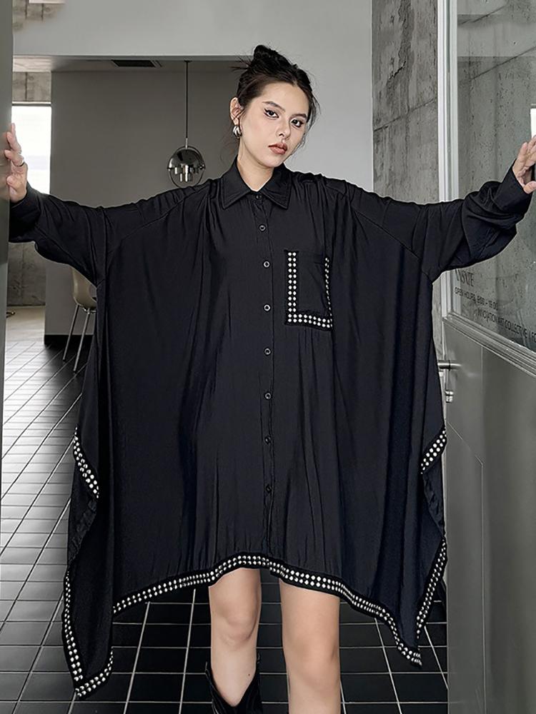 Xitao Asymmetrical Rivet Single Breasted Shirt Dresses LJ1017