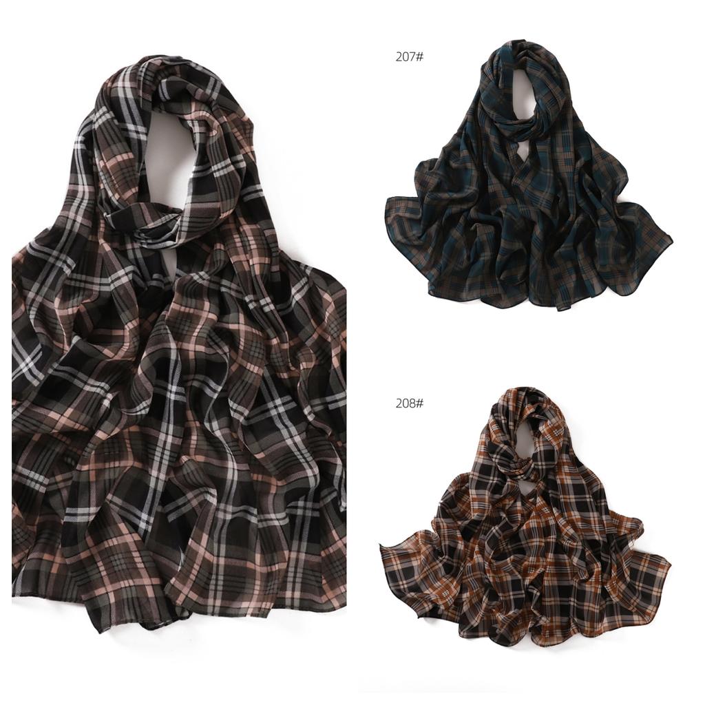 Модный клетчатый шифоновый шарф, мусульманский женский шифоновый хиджаб, исламские аксессуары, турецкая бандана, красивый шарф-шаль из Иу