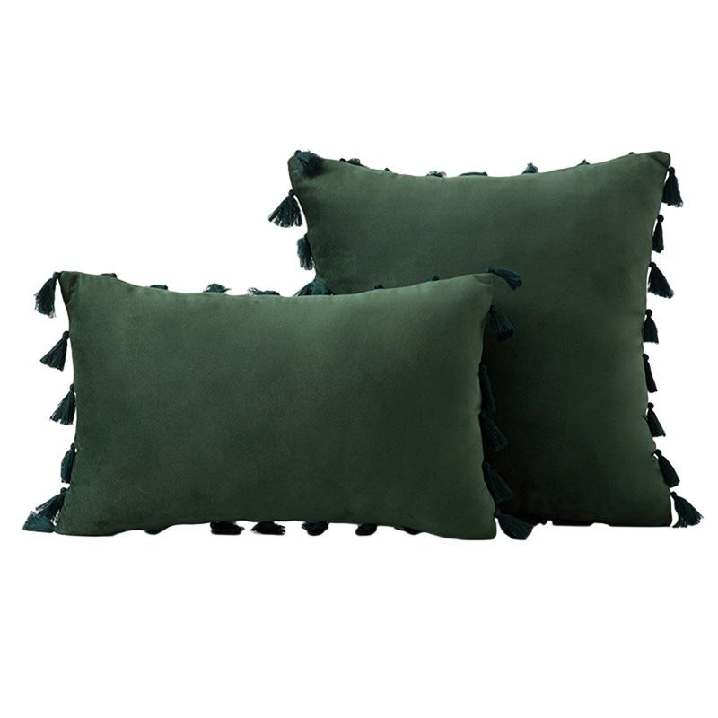 Упаковка из 2 осенних бархатных мягких однотонных декоративных наволочек с кисточками и бахромой в стиле бохо, чехол для дивана-кровати 18 x 18 дюймов