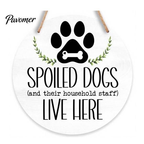 Wall Art for Pet Owners Rustic Wooden Welcome Sign Front Door with Cute Paw Prints, Creative Indoor Hanging Decor Hemp Rope Home Entryway Porch