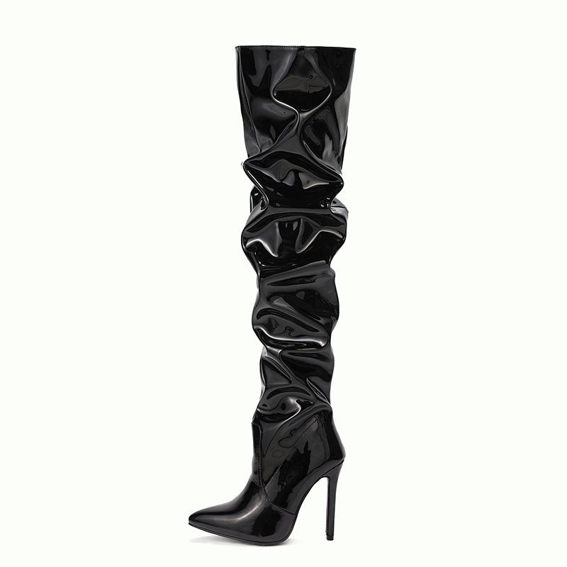 Fashion Roman Style 2025 Autumn Winter New Fashion Solid PU Pointed Toe Thin High Heel Zippers Over The Knee Long Shoes for Women Boots
