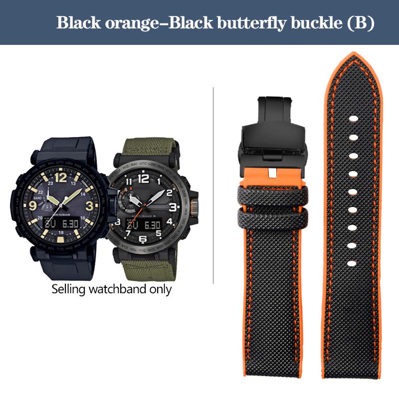 Нейлоновый ремешок для часов с резиновым низом для серии Casio PROTREK PRG-600YB PRG-650 PRW-6600, парусиновый силиконовый ремешок для часов, спортивный ремешок 24 мм