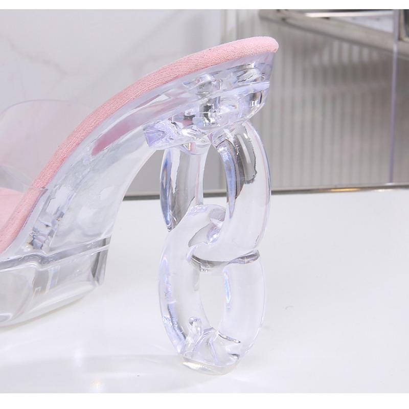 Новые 12 см модные свадебные сексуальные модели автомобилей прозрачные ночные клубные хрустальные квадратные нескользящие тапочки