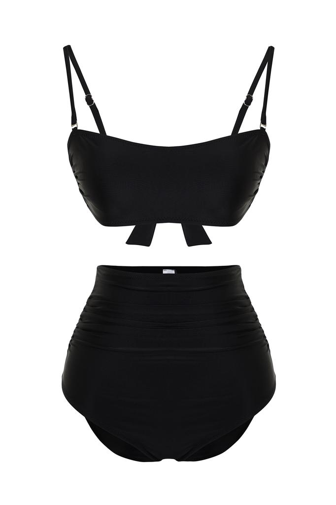 Женский новый сезон бикини черный без бретелек компактный хипстерский комплект бикини с высокой талией