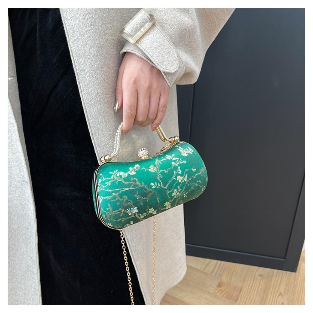 Popular Chinese Style Banquet Bag Embroidery High Capacity Shoulder Bag Trendy Pearl Handle Cosmetic Bag Women