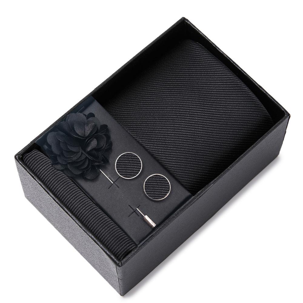 Men's Blue-Gold Stripe Tie Set: Includes Pocket Square, Cufflinks & Lapel Pin in Gift Box - Perfect for Gifts